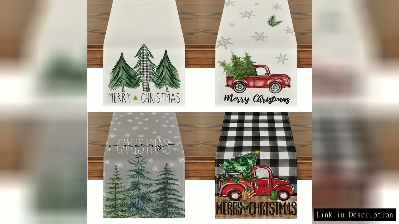 Holiday Plaid Christmas Tree Linen Table Runner Snowflake Vintage Truck Design Seasonal Festive Deco