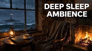 Storm Outside, Firelight Inside — Lighthouse Sleep Ambience | 3 Hours