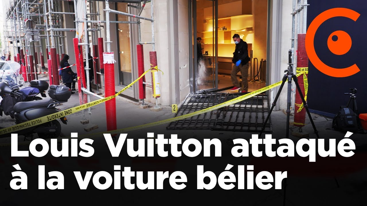 Braquage d'une boutique Louis Vuitton attaque  la voiture blier pour la  troisime fois  Paris