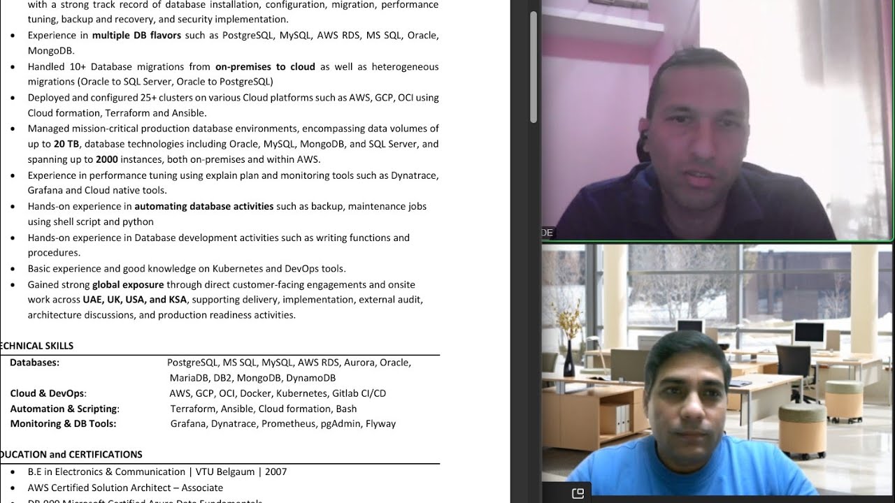 Advance level interview - 14 + years experience dba interview on mysql postgresql rdbms 