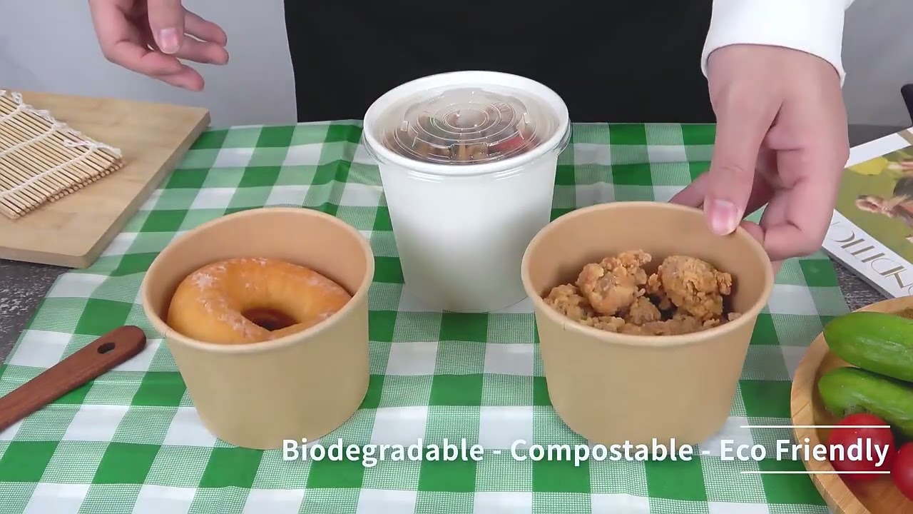 Kraft Paper Salad Bowl Soup Cup Disposable Paper Food Container with clear Lid 8oz 12oz 16oz 24oz 32