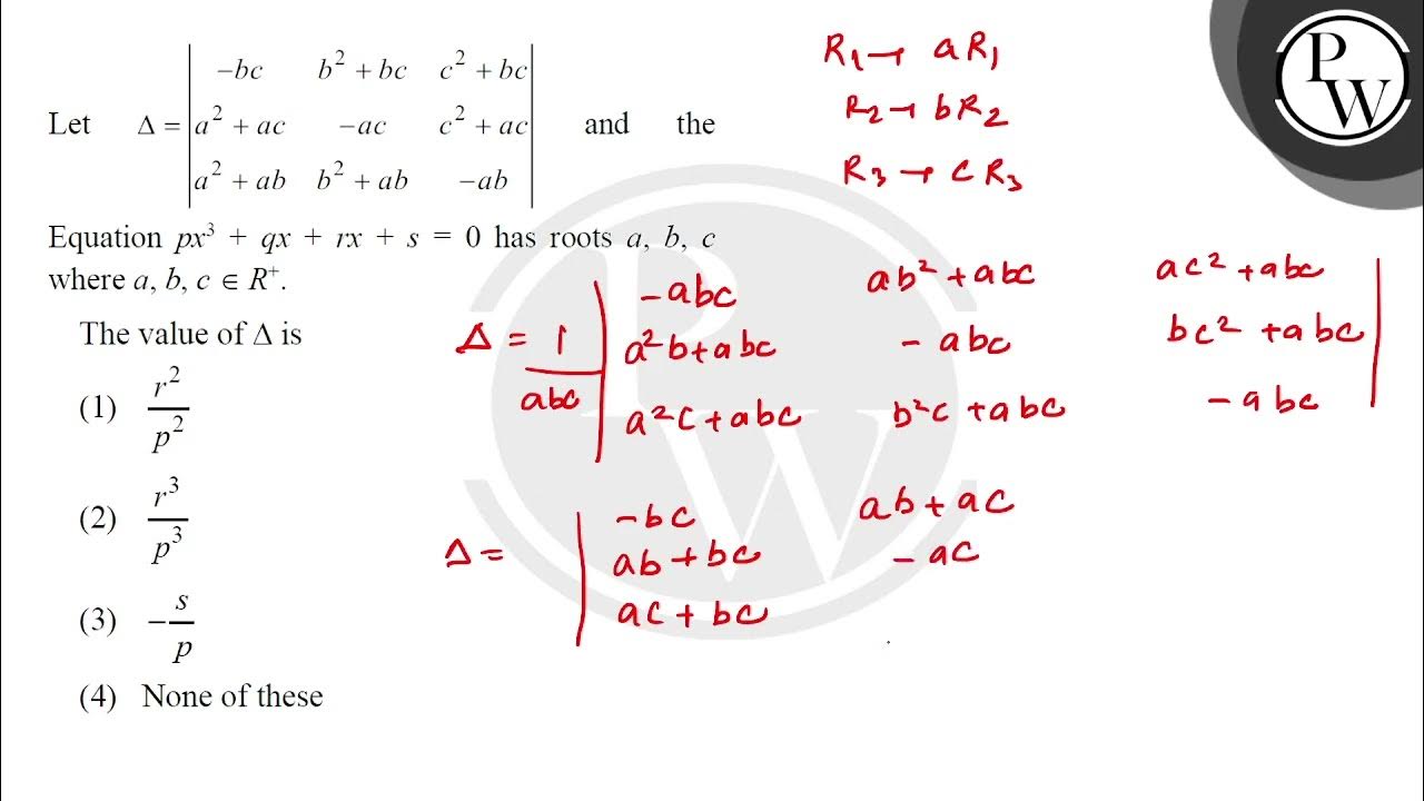 Let \( \Delta=\left|\begin{array}{ccc}-b c & b^{2}+b c & c^{2}+b c \\ a ...