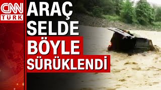 Samsundaki Sel Felaketinin Şiddetini Sele Kapılan Araba Gözler Önüne Serdi