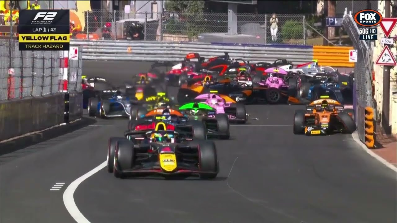 2025 Formula 2 Monaco Grand Prix - Feature Race MASSIVE Start Pileup (as broadcasted)