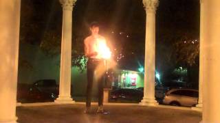 042012 Devin Reid with Devilsticks on Troy Orton's shoulders Firebreathing