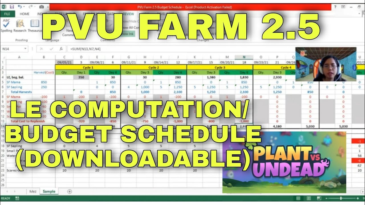 PVU Farm 2.5 | LE Computation/Budget Template (Downloadable) | PLANTS VS UNDEAD