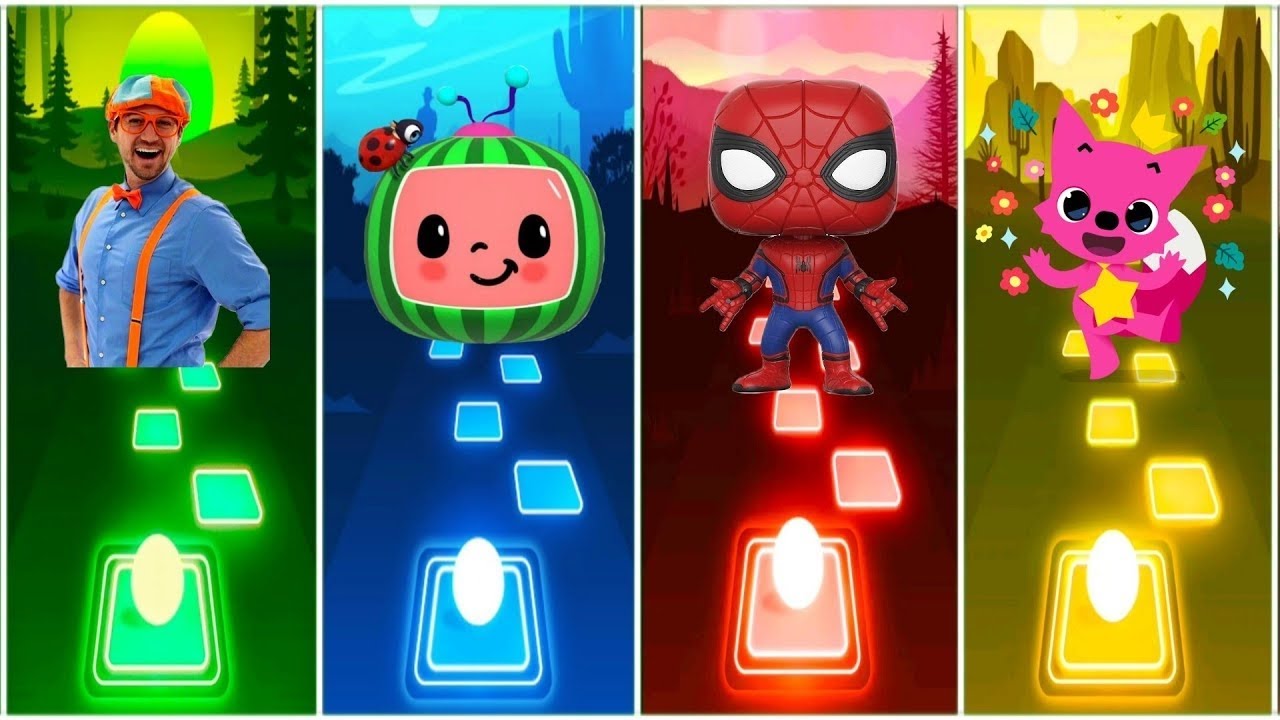 Ties Hop EDM Rush | Blippi 🆚 Cocomelon Cocomelon 🆚 Pinkfong 🆚 Funko Pop Marvel | Tiles Hop