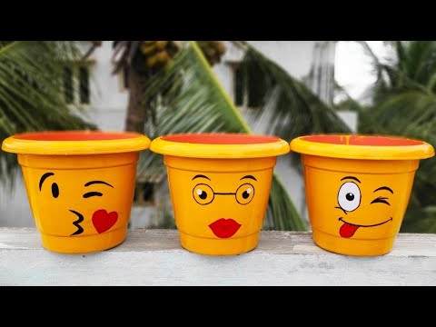 Cute Emoji Paintings on Flower Pots Flower planters paintings with Smiles