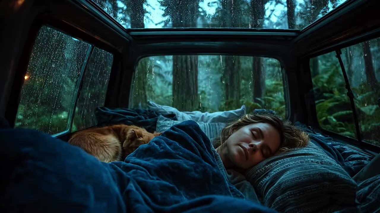 Cozy car camping ⛈️ Sleeping under a glass roof with a pet