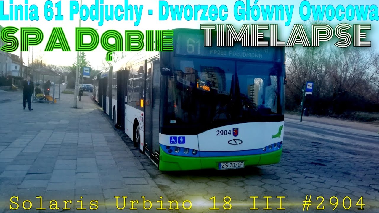 TIMELAPSE - Szczecin linia 61 Podjuchy - Dworzec Główny Owocowa (solaris urbino 18 III #2904)