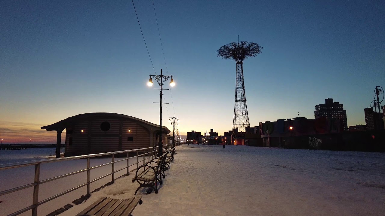 NYC LIFE 2021 | EVENING NEW YORK  CITY WALK-- CONEY ISLAND BEACH BROOKLYN FEB 21