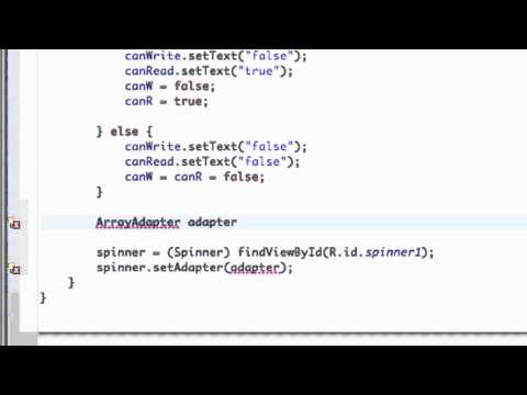 Android Developing Applications Tutorial   105   Spinners and ArrayAdapter