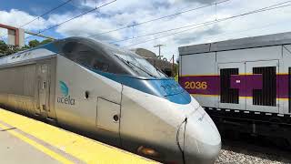 Amtrak Acela Waits on MBTA Train At Route 128