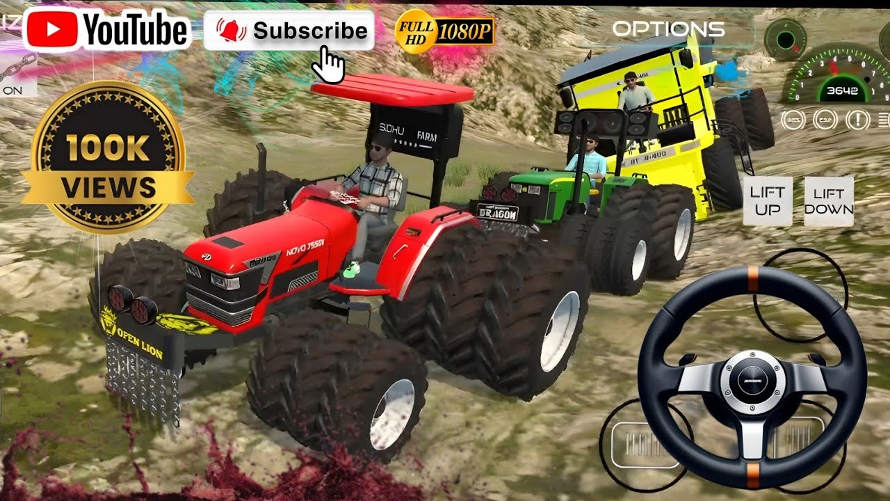 Big Harrow Swaraj 855 Stuck in Mud 😱😱 Tractors Togather Pulling 🚜 🔗⛓️ by Swaraj, Eacher 241🏗️🎮🚥