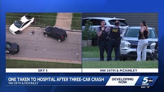 Police: Person taken to hospital after multi-vehicle crash in northwest Oklahoma City neighborhood