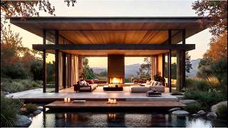 Relaxation to Focus Soft Jazz || Opulent Villa, Cozy Fire, Reflecting Water, Distant Mountain View. screenshot 4