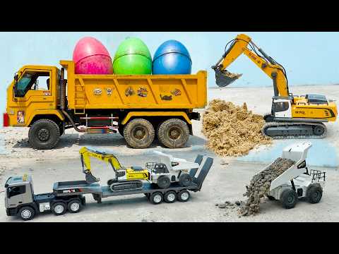 Xe Cẩu tìm Ô Tô Đồ Chơi Múc Cát cùng Xe Tải Ben Khổng Lồ chở Đất và Máy Xúc Điều Khiển Từ Xa