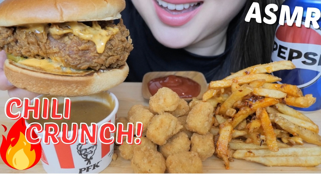 ASMR *New CHILI CRUNCH Sandwich and Chili FRIES NO Talking Eating Sounds | N.E Let's Eat