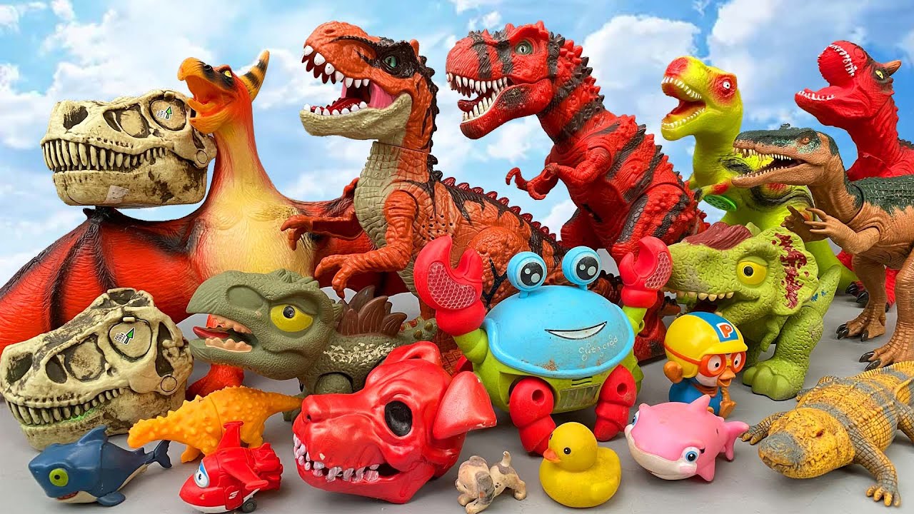 Jurassic World Unboxing Review: Red T-REX, Velociraptor, Pterodactyl Skull & Pororo Toys ASMR