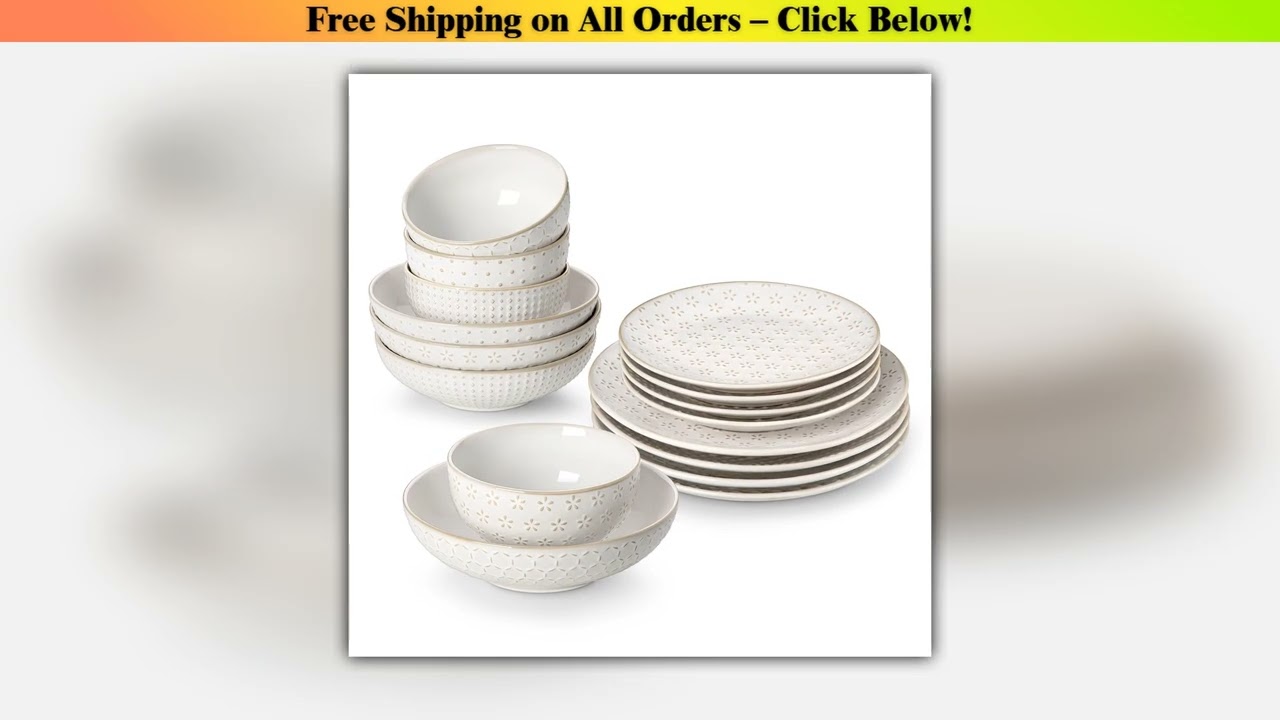 MALACASA LYDIA 12/16 Piece Ceramic Dinnerware Set Modern Relief Design with 4/8 pcs Dinner