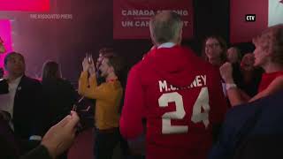 Canadian Prime Minister Mark Carney dances as he celebrates election result