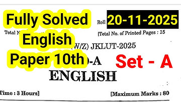 Jkbose Class 10th Solved English Paper Set A 2025 | Solved english paper set A Jkbose 10th 2025