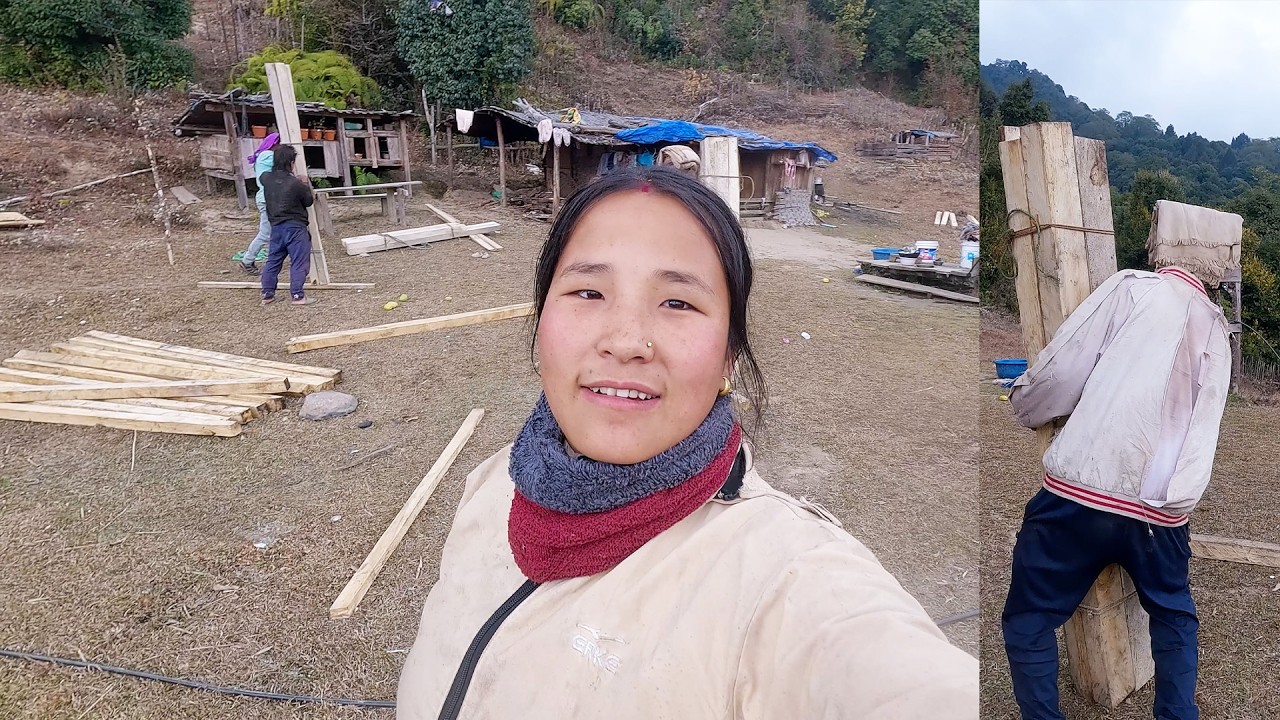 Village brother's carrying woods from my shelter@AloneAdhirajnepal