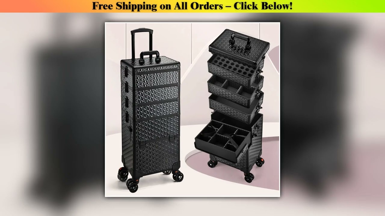 Professional Makeup Train Case on Wheels, Extra Large Cosmetic Case  Rolling Makeup Case Trolley