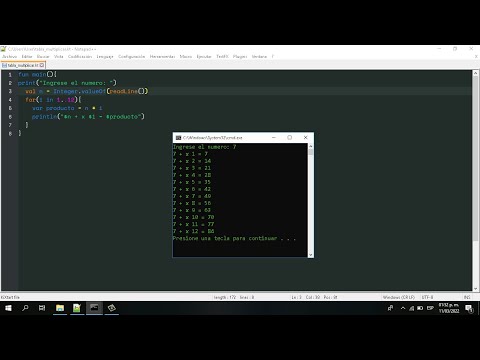 Programación  de tabla de multiplicar en Kotlin con Notepad++(command line)