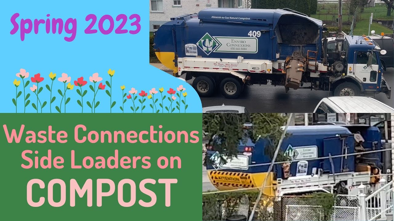 Waste Connections side loader compost trucks filmed in spring 2023 