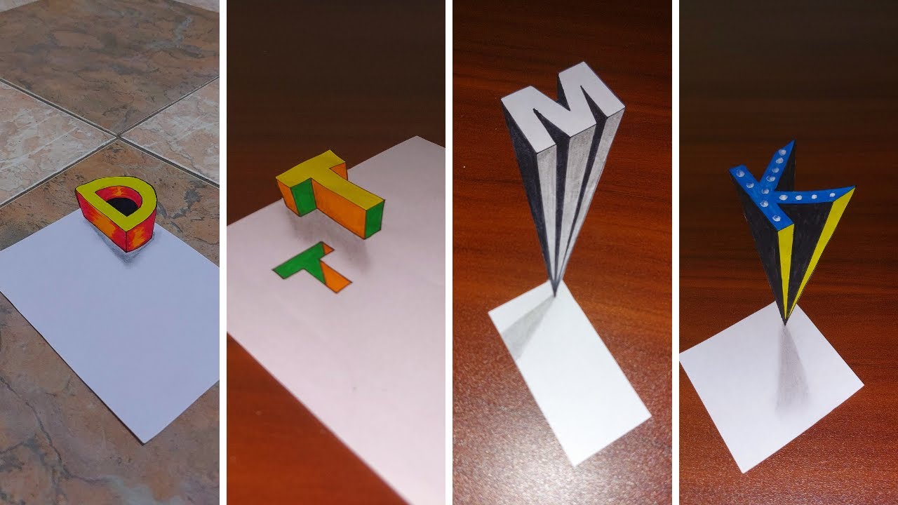 Draw 3D Letters That Pop Off the Paper | Realistic 3D Drawing Tutorial (D, T, M, K Step by Step)