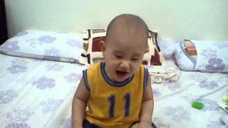 Playing new game, so excited, Ro laughing nonstop before sleep.