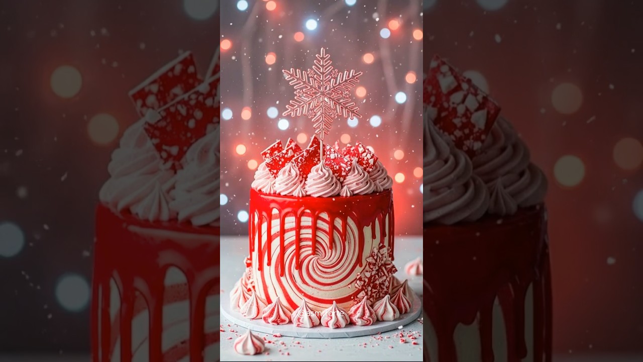 🍭❄️Dreamy Peppermint Christmas Cake✨|Red & White Frosting,Sugar Snowflake Dessert 