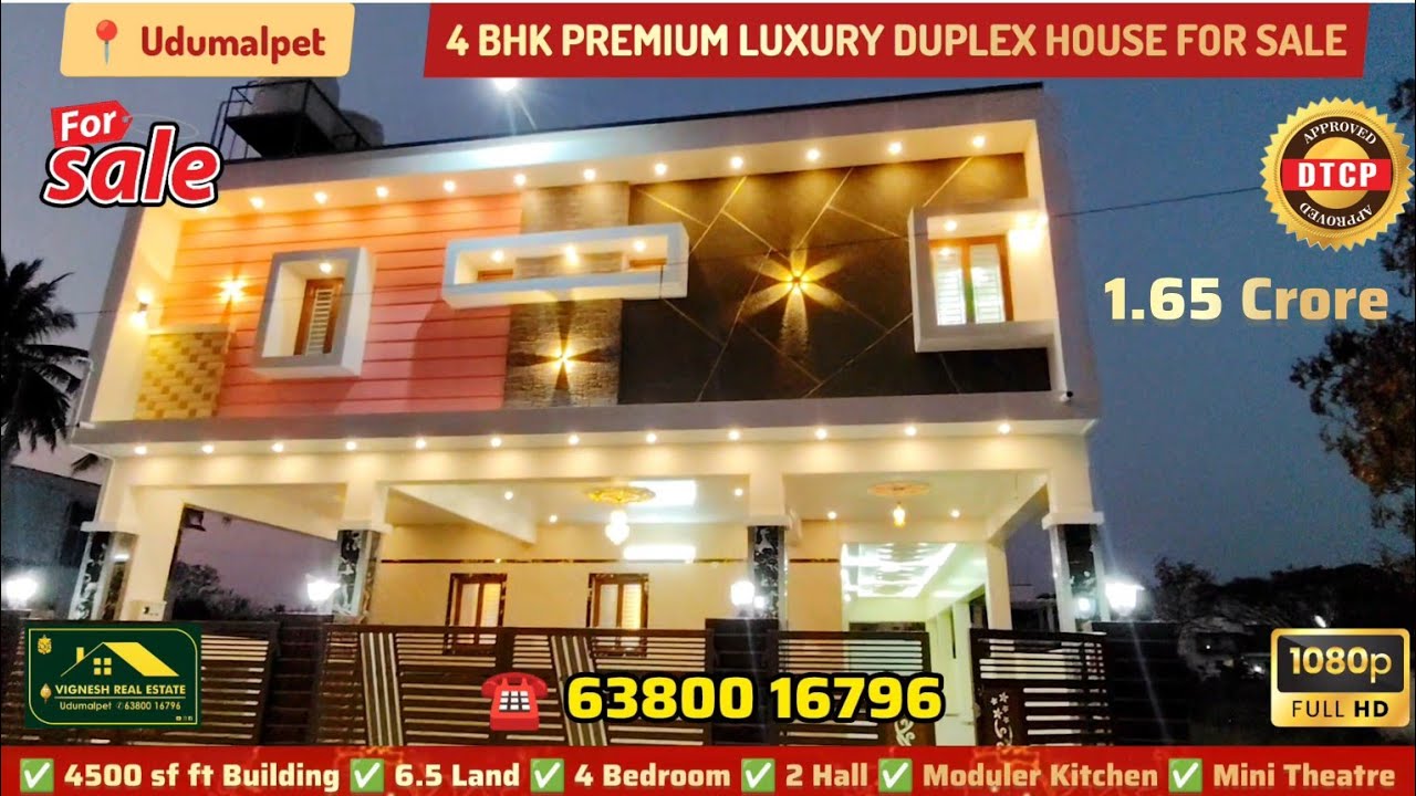 4 BHK PREMIUM LUXURY DUPLEX HOUSE SALE IN UDUMALPET | PRICE 1.65 CRORE | NEAR TOWN | 6.5 CENT | EAST