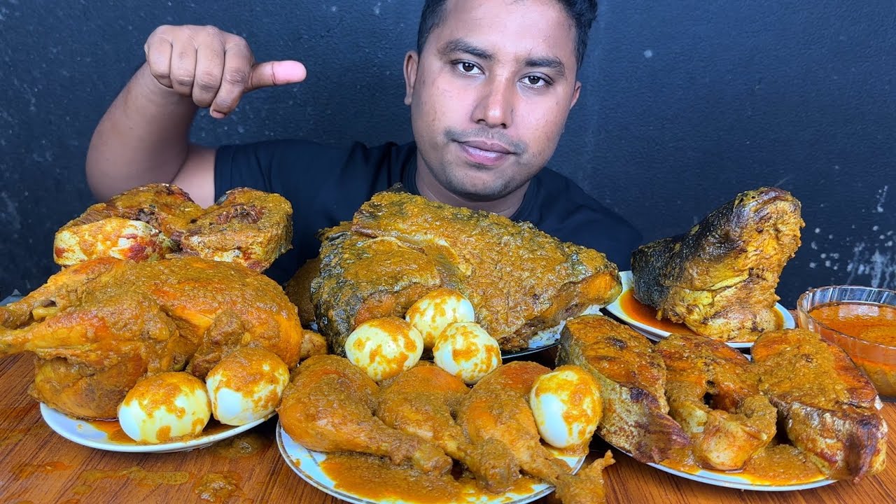 EATING WHOLE CHICKEN ,FISH CURRY ,BOILED EGGS WITH RICE | WHOLE CHICKEN EATING CHALLENGE | MUKBANG