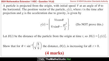 2024 Maths Extension 1 HSC Q14d Solve projectile motion problem using vector & algebraic techniques