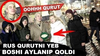 Русские пробуют Узбекский Курт . Москвада Рус Қизларга Курут Бердим.