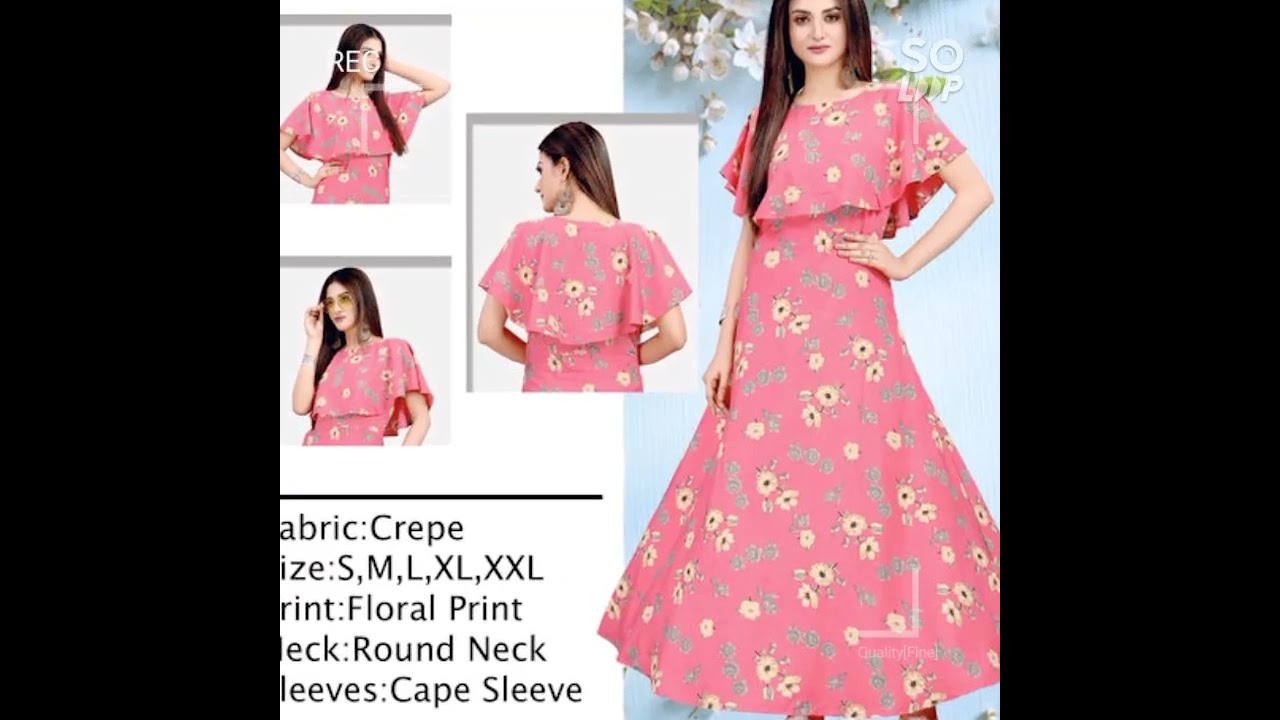 Women Crepe Flared Cape Kurti😍 || 