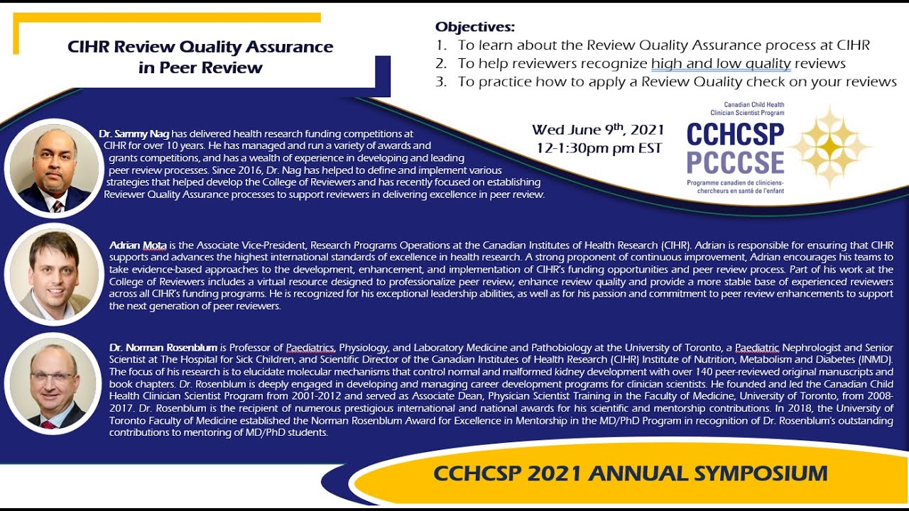 CCHCSP 2021 Symposium - CIHR Review Quality Assurance in Peer Review