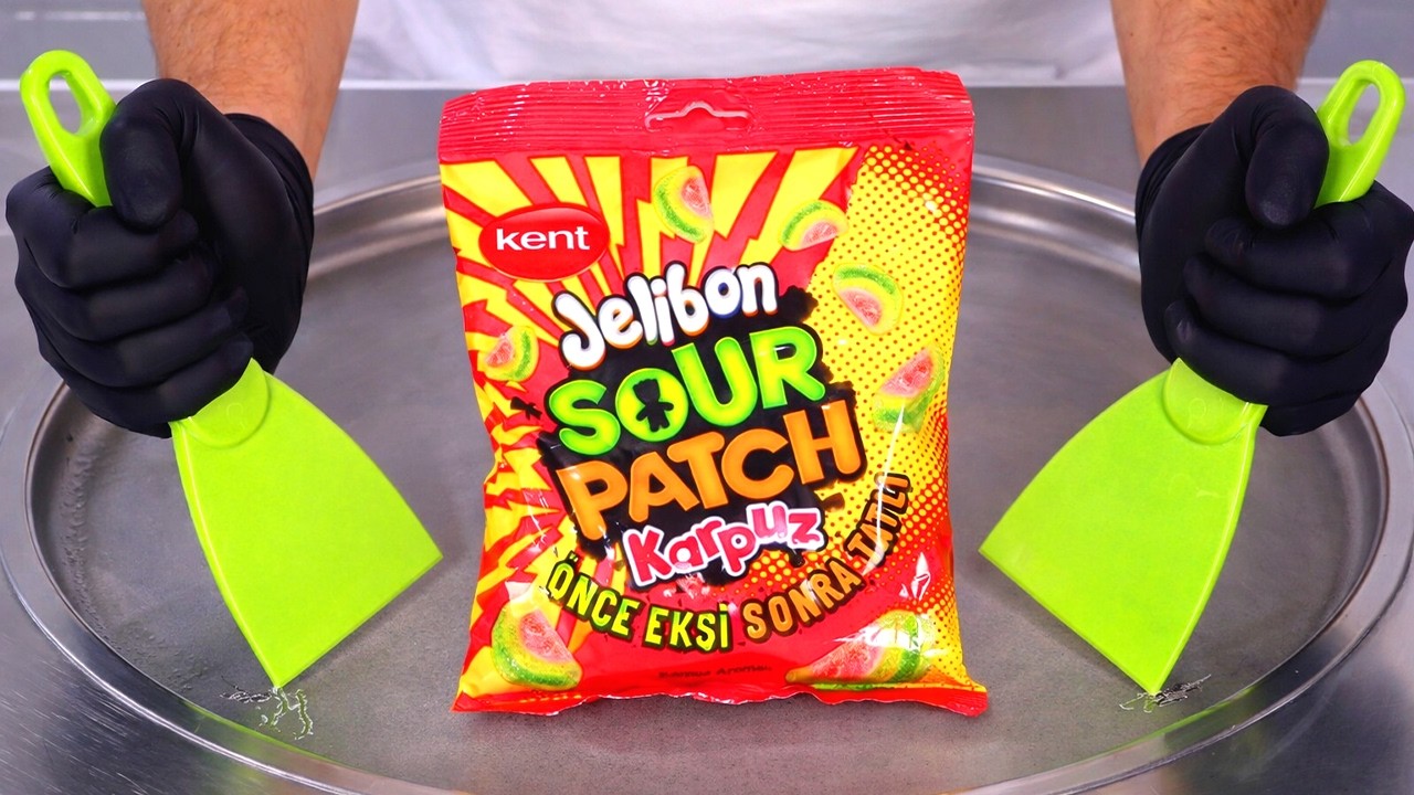 Sour Patch Kids Watermelon - Ice Cream Rolls | Satisfying Visual ASMR