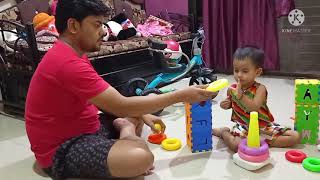 Color rings | Little baby playing with Papa | Stacking rings | color ring puzzle | color ring video screenshot 2