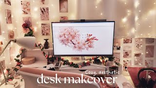 Cozy Aesthetic Desk Setup Makeover 2024 🌸🎀 Desk Organization