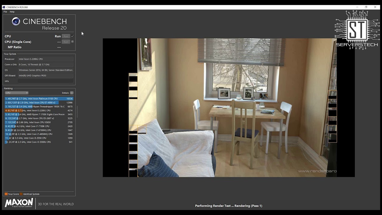 Intel Xeon E2288G CINEBENCH R20 (Coffee Lake Refresh, 8 Cores/16