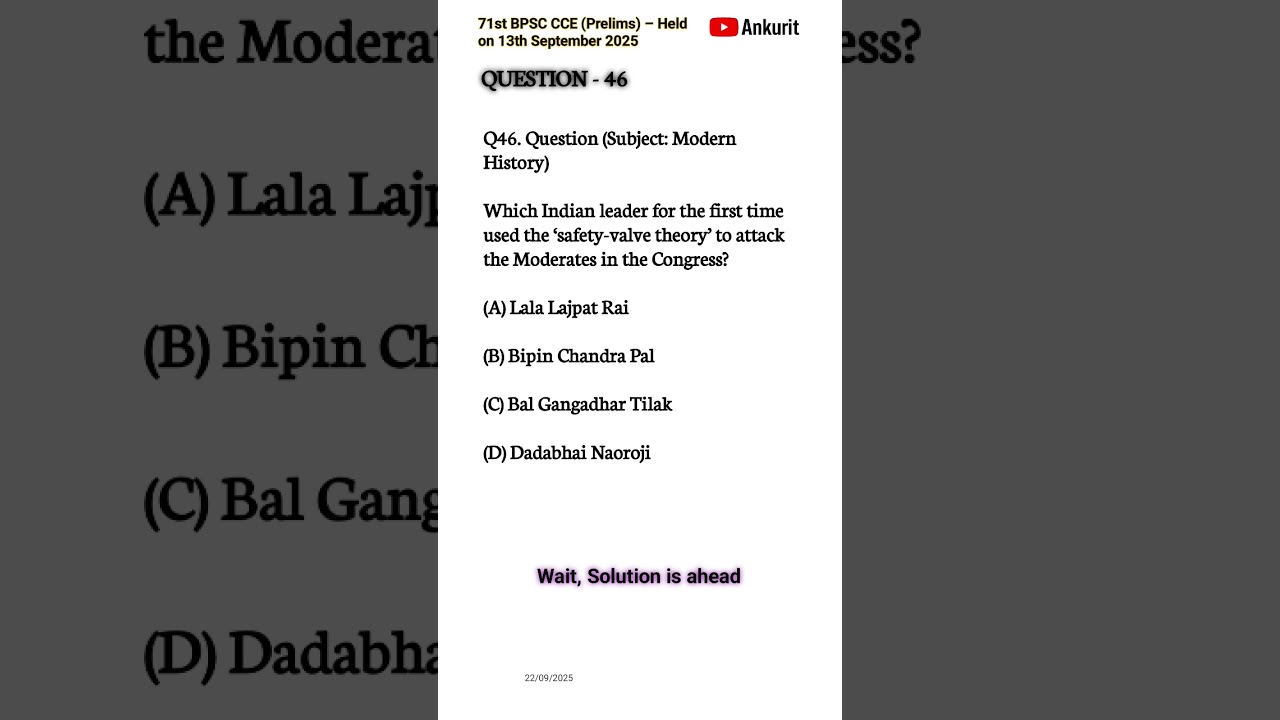 Safety-valve Theory | Lala Lajpat Rai | BPSC Q46 