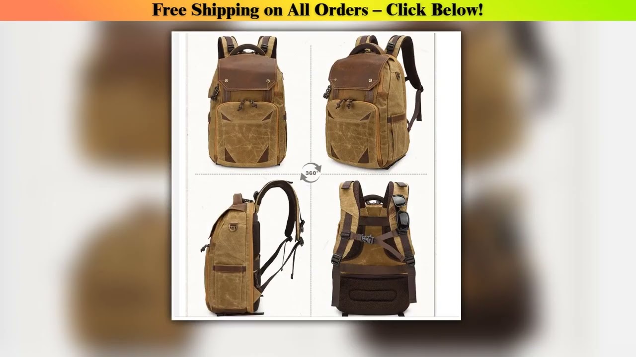 Camera Bag Waterproof Retro Batik Canvas Leather Backpack w USB Port fit 15.4inch Laptop Men