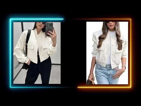 Womens Cropped Bomber Jacket Button Down Varsity Jackets Shackets with Pockets