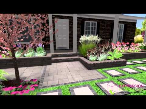Devanture – Plates-bandes et pas japonais | Classique, brique et fleurs roses