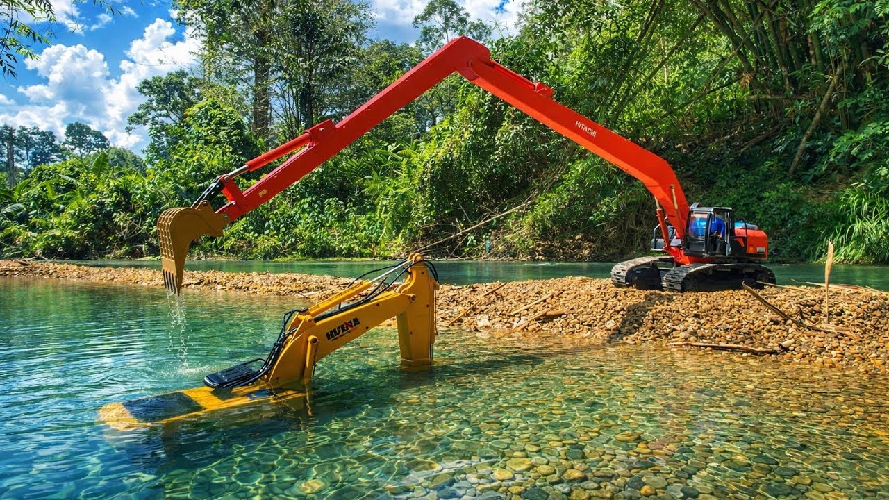 Strong Scale 1/16 : Mission Safe & Rescue RC Excavator Huina 1550 With Hitachi Long Arm