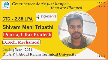 Congrats, Shivam | Selected in Aforeserve Pvt Ltd | 2.88 LPA | MECHANICAL ENGINEER, 2018 | Deoria