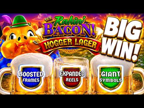 🍺NEW!🍺 BIG WIN in RAKIN BACON HOGGER LAGER Slot! OVER 100x WIN in my 1ST ATTEMPT at ELLIS ISLAND!